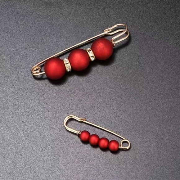 2pc Red Pearl Brooch detachable jeans and Sweater cape clip pants extended pin - Picture 3 of 12